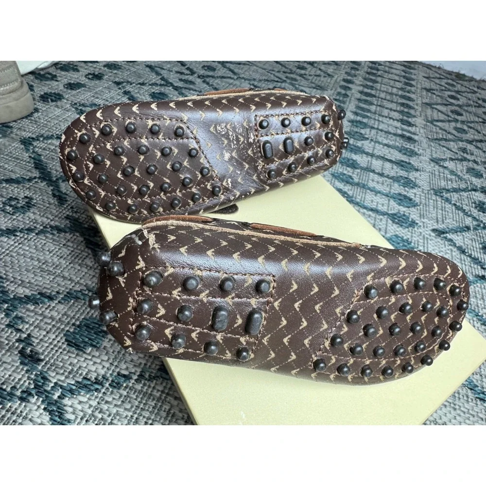 Armani Junior Boys Brown Leather Logo Driver Loafers Size 26 US 9 AX501